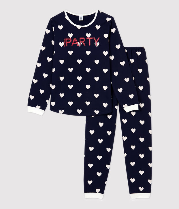 Pyjama imprim&eacute; c&oelig;urs fille/gar&ccedil;on en molleton bleu/blanc